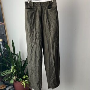 Authentic MIU MIU Olive Green straight leg wool trouser Pants 42